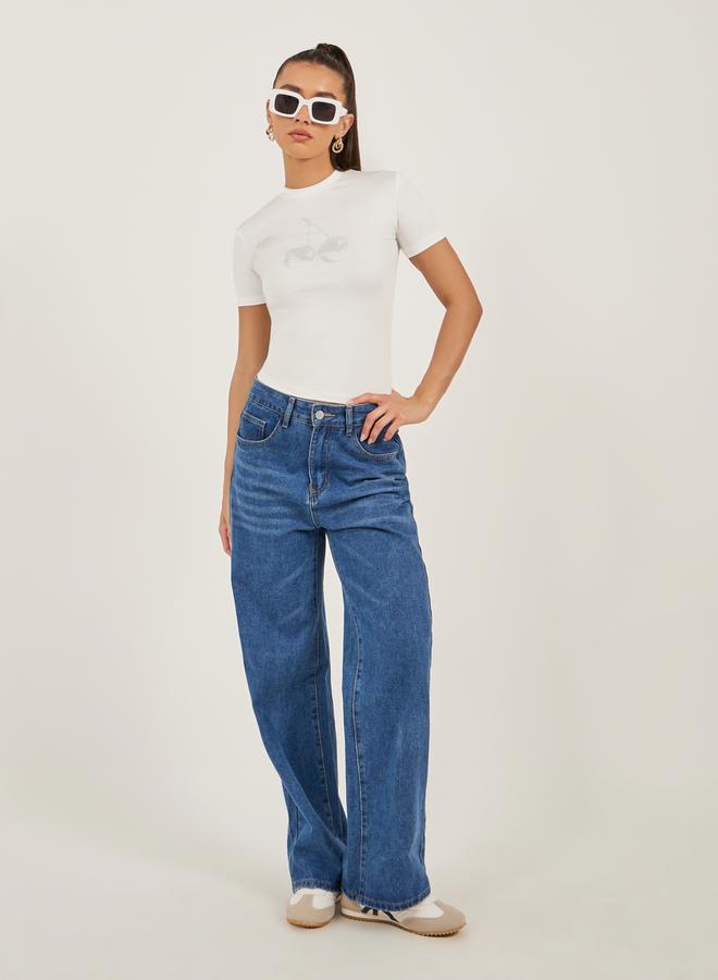 Styli Graphic Print Round Neck Crop T-Shirt - Image 2